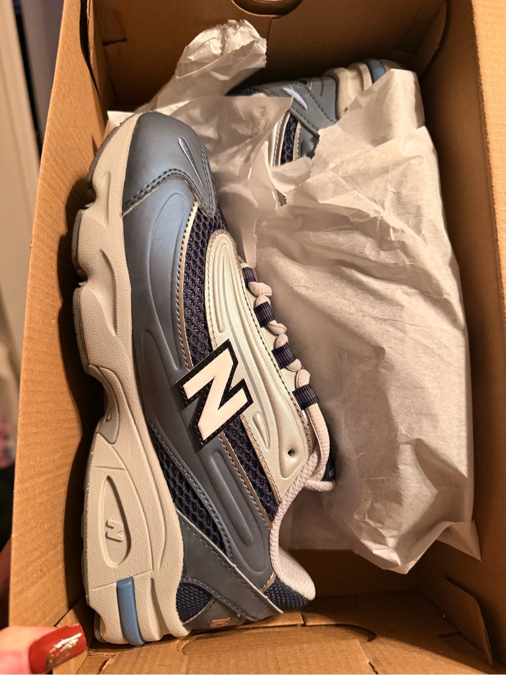 New Balance Kids Navy and Light Blue Mesh & Leather Sneaker